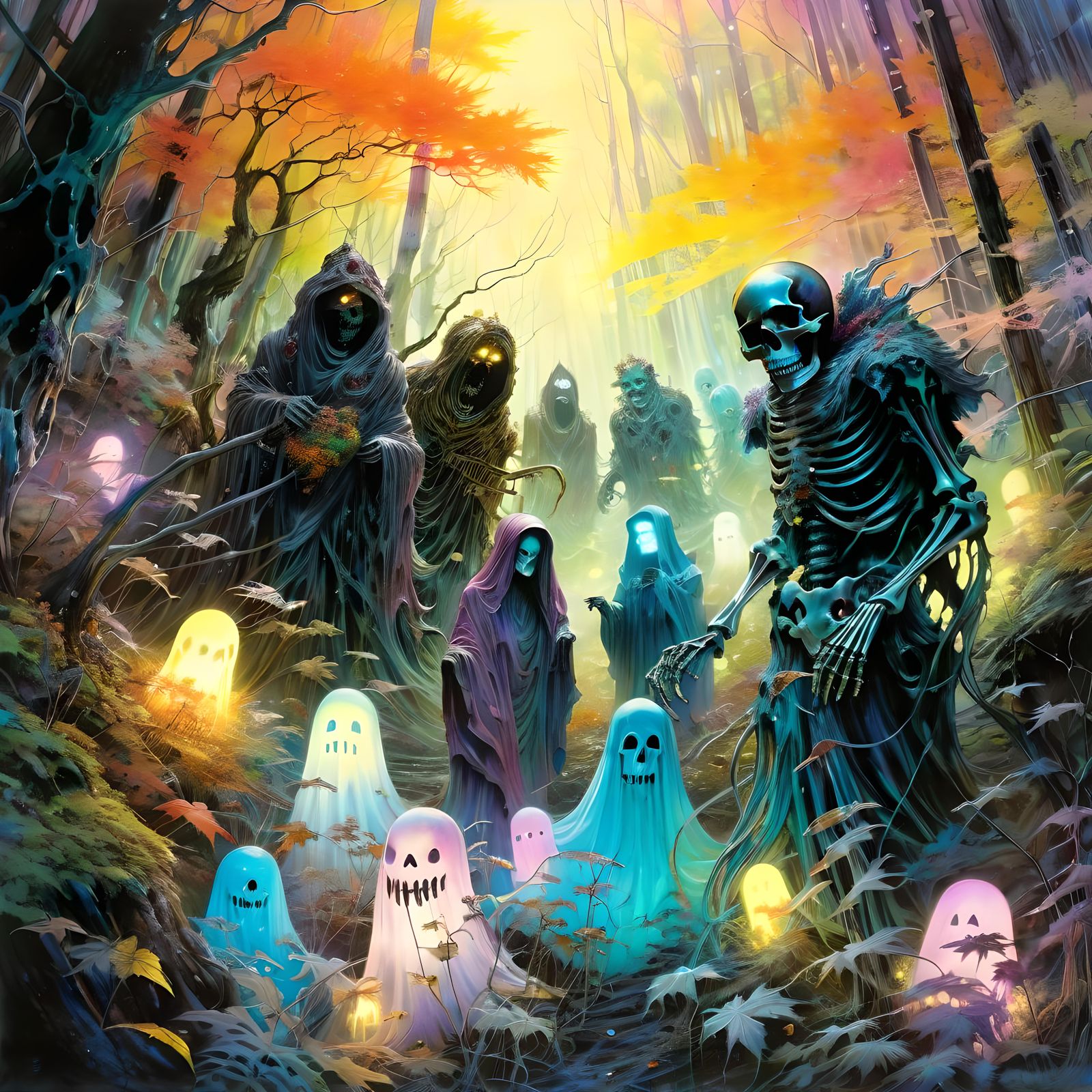 Luminescent Satanic Monsters in Enchanted Holographic Forest