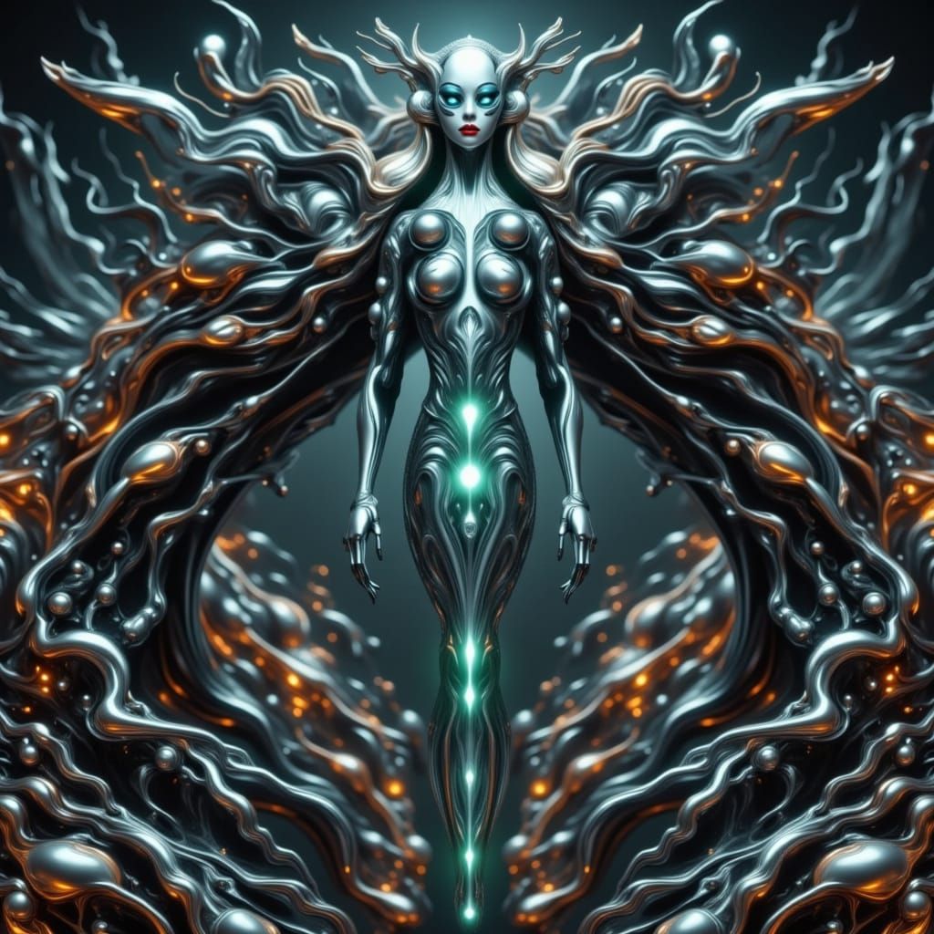 Feminine Android with Liquid Chrome Body