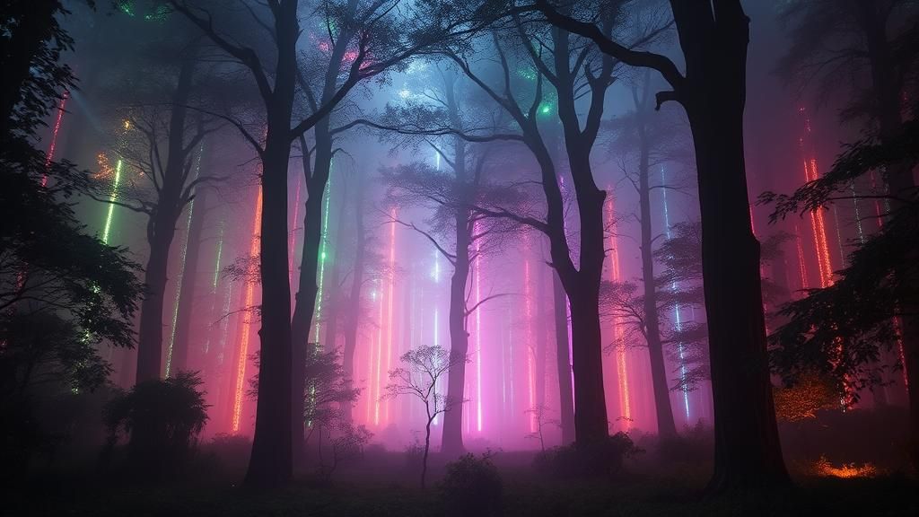 Mystical Forest Radiating Colorful Light