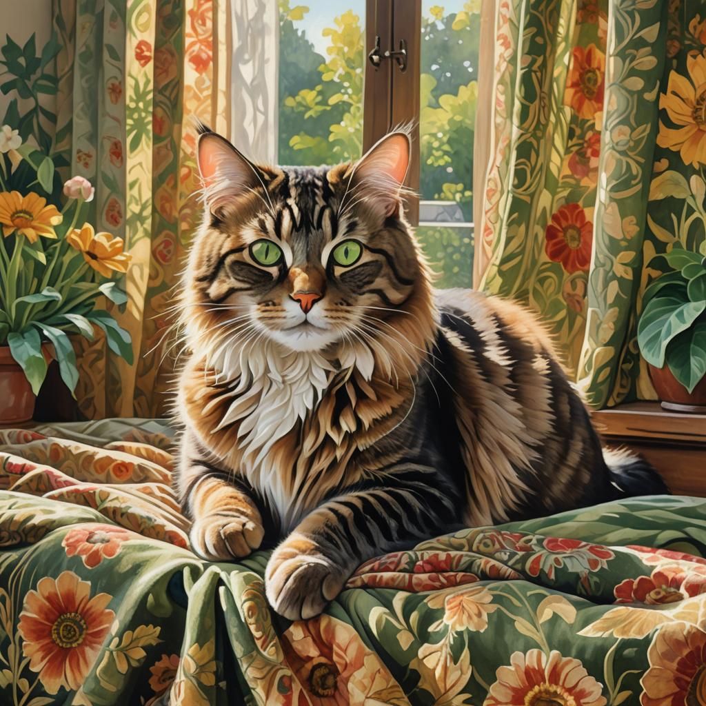 Dreamy Tabby Cat in Sunlit Window