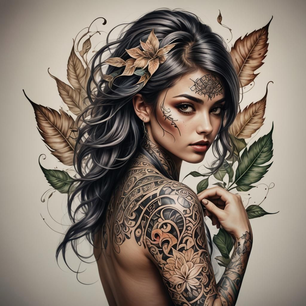 Futuristic Latina Woman with Mystical Tattoos