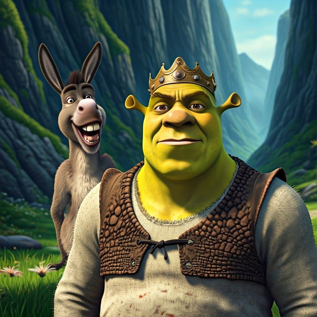 Donkey photo bomb of of King Shrek's portrait.