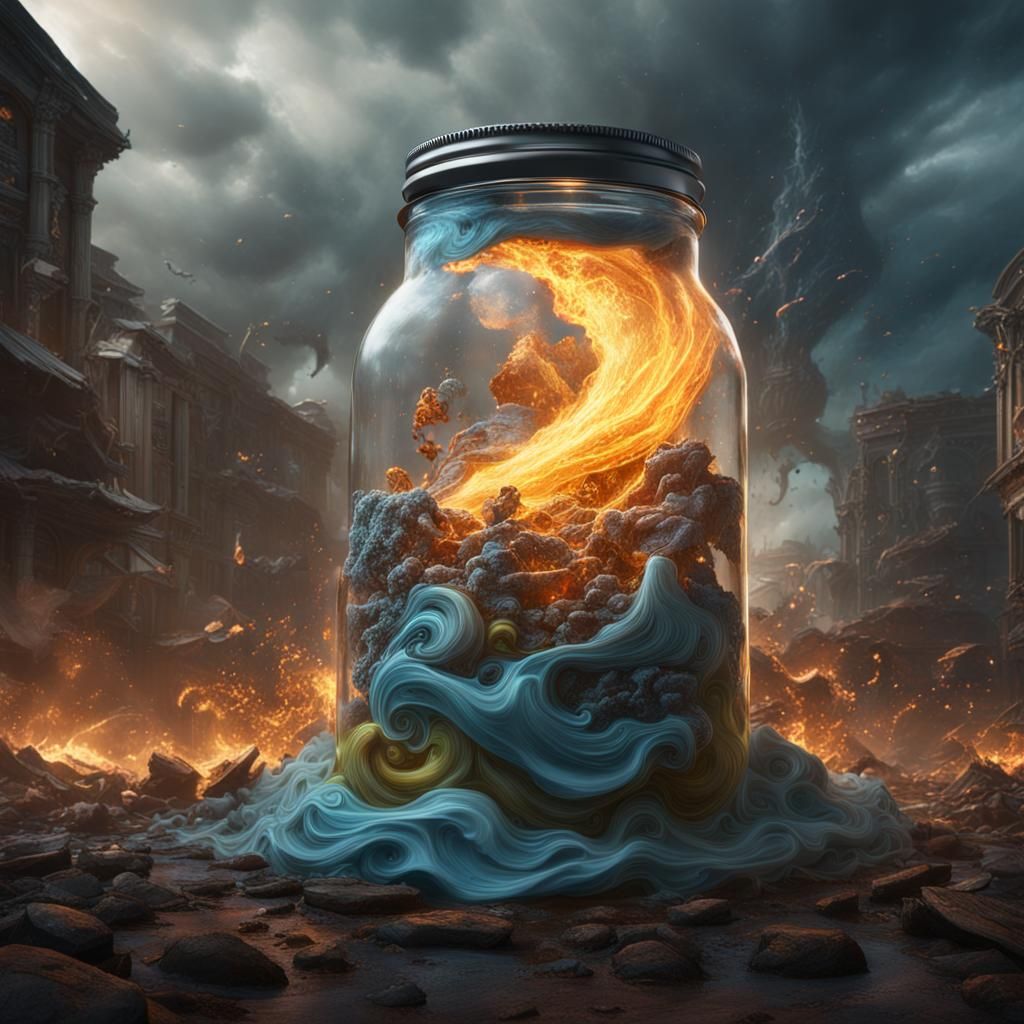 Elemental Tornado in a Jar: Detailed Matte Painting