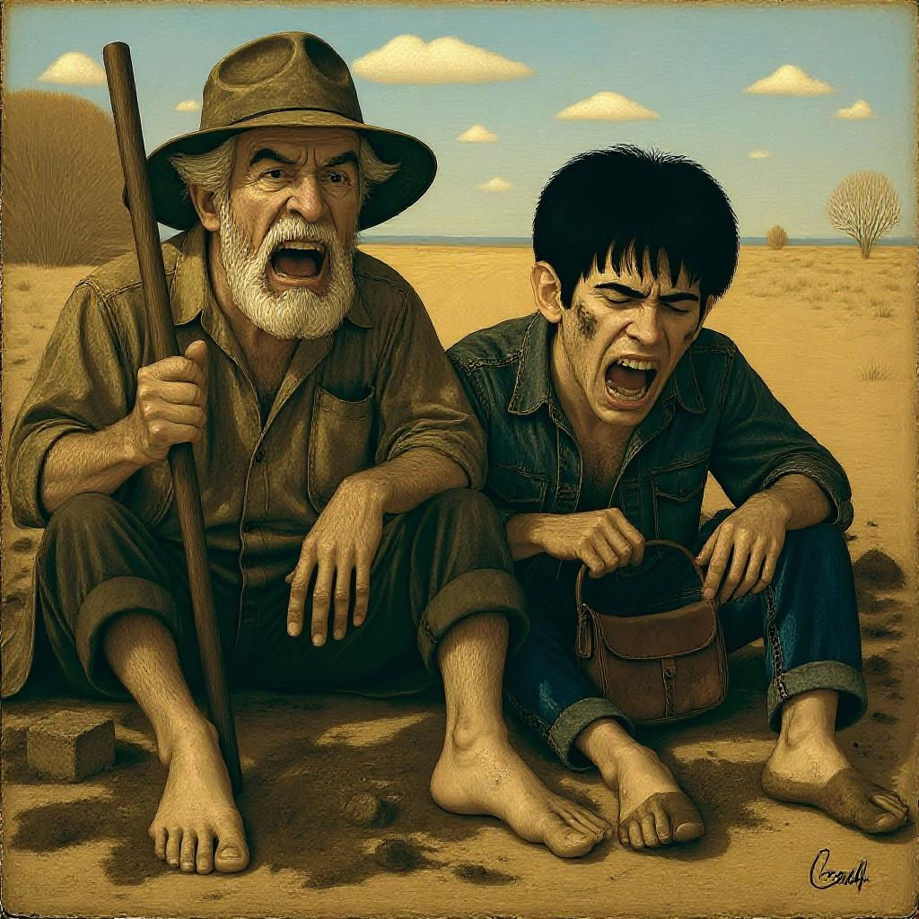 Two Men on a Dusty Roadside