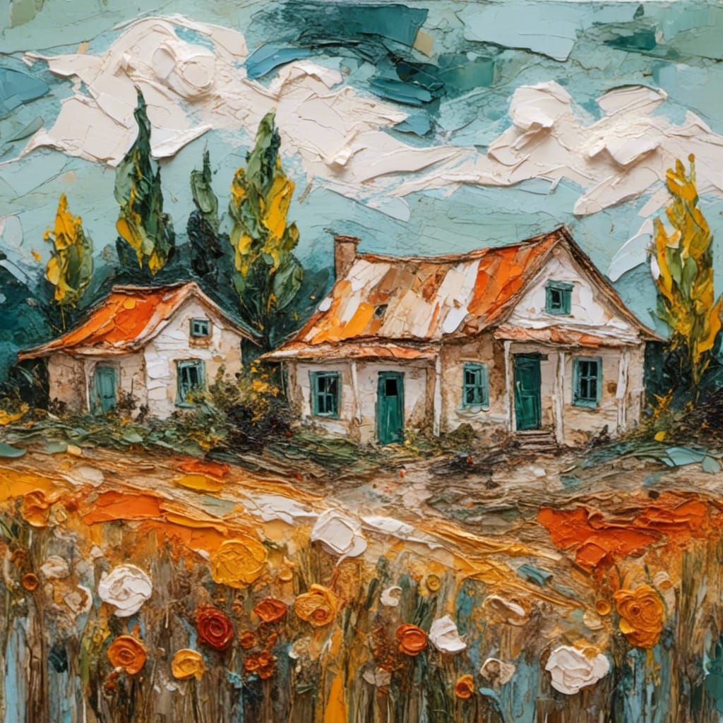 Old House Façade in Expressive Impasto Oil Painting