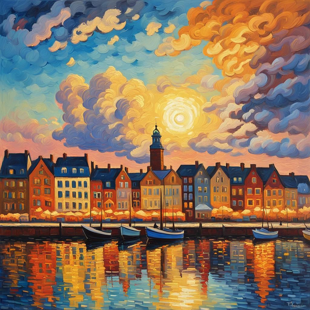 Kiel Germany Cityscape in Neo-Impressionist Style