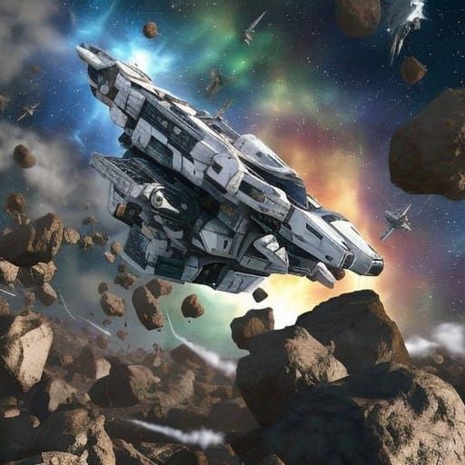 Epic Space Battle in Asteroid Field - Sci-Fi Illustration