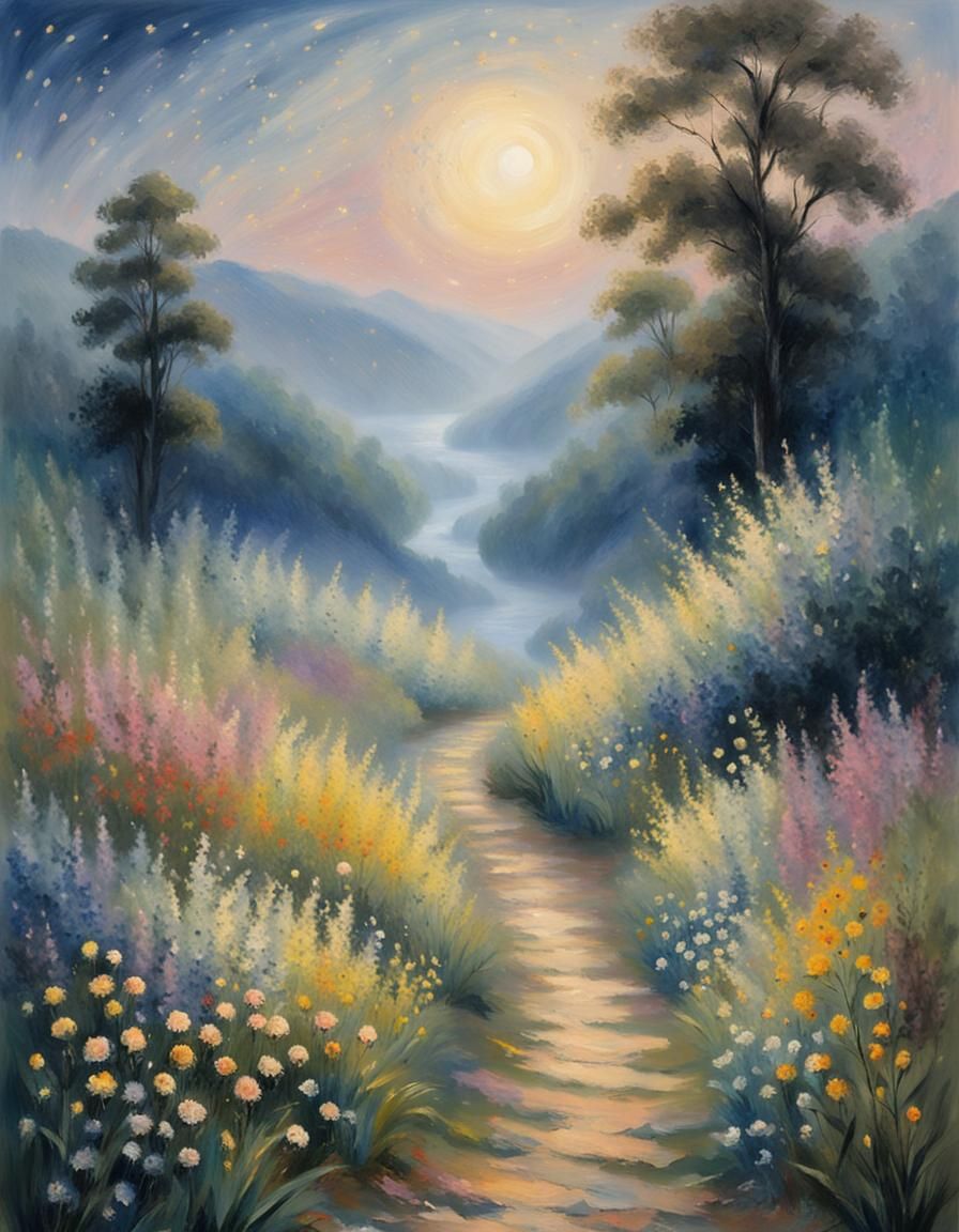 Impressionist Valley Landscape with Winding Path