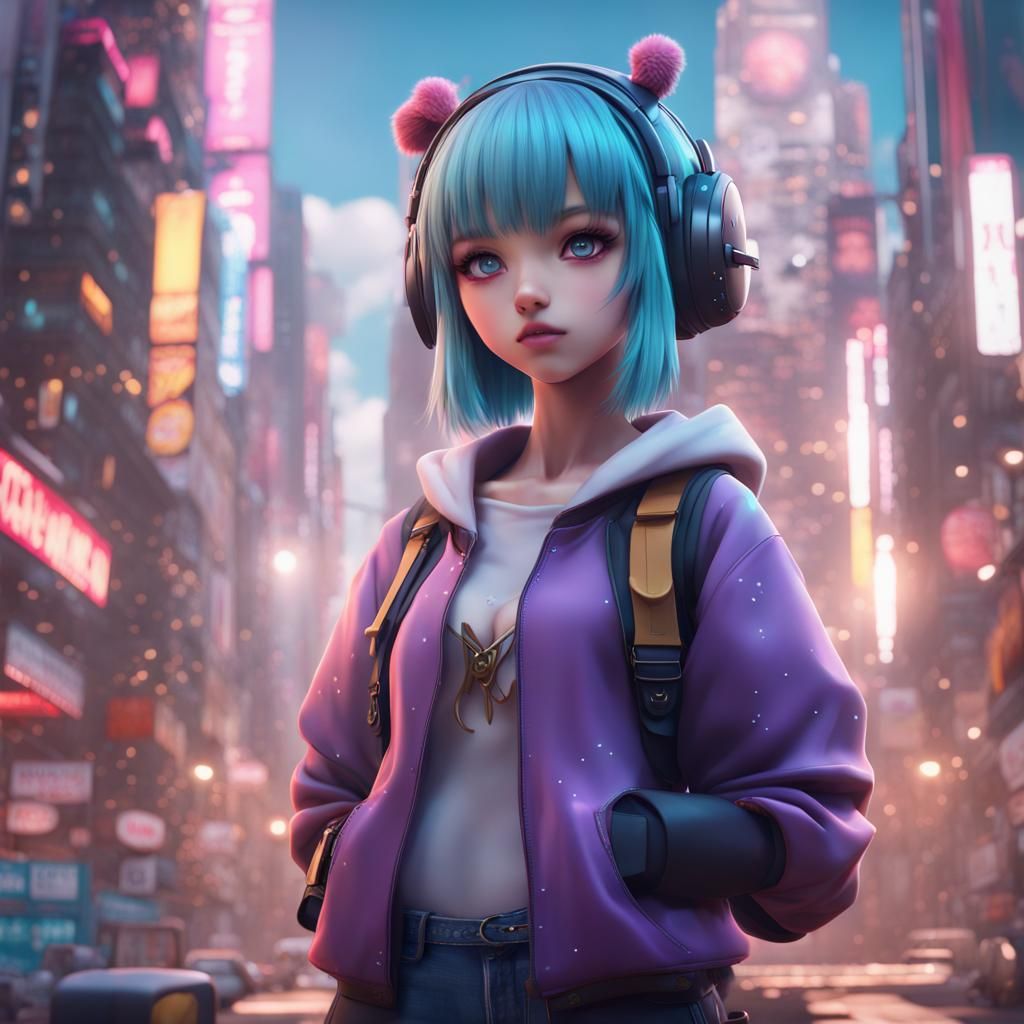 Modern Kawaii Anime Girl in Detailed Digital Art