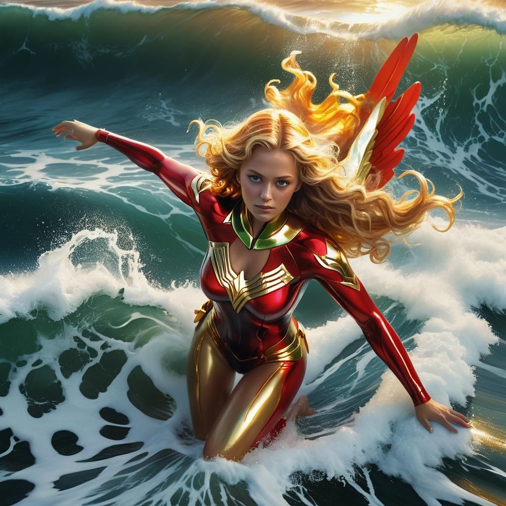 Superhero Surfer on Giant Wave in Digital Art