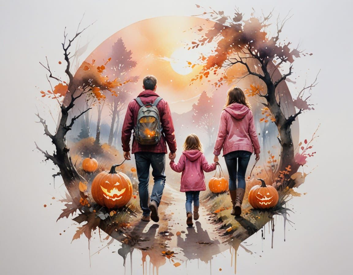 Family Lantern Walk at Autumn Dusk