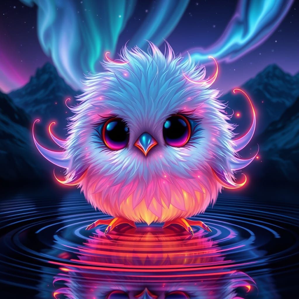 Wonderful, Holographic Bird with Ethereal Feathers and Glowi...