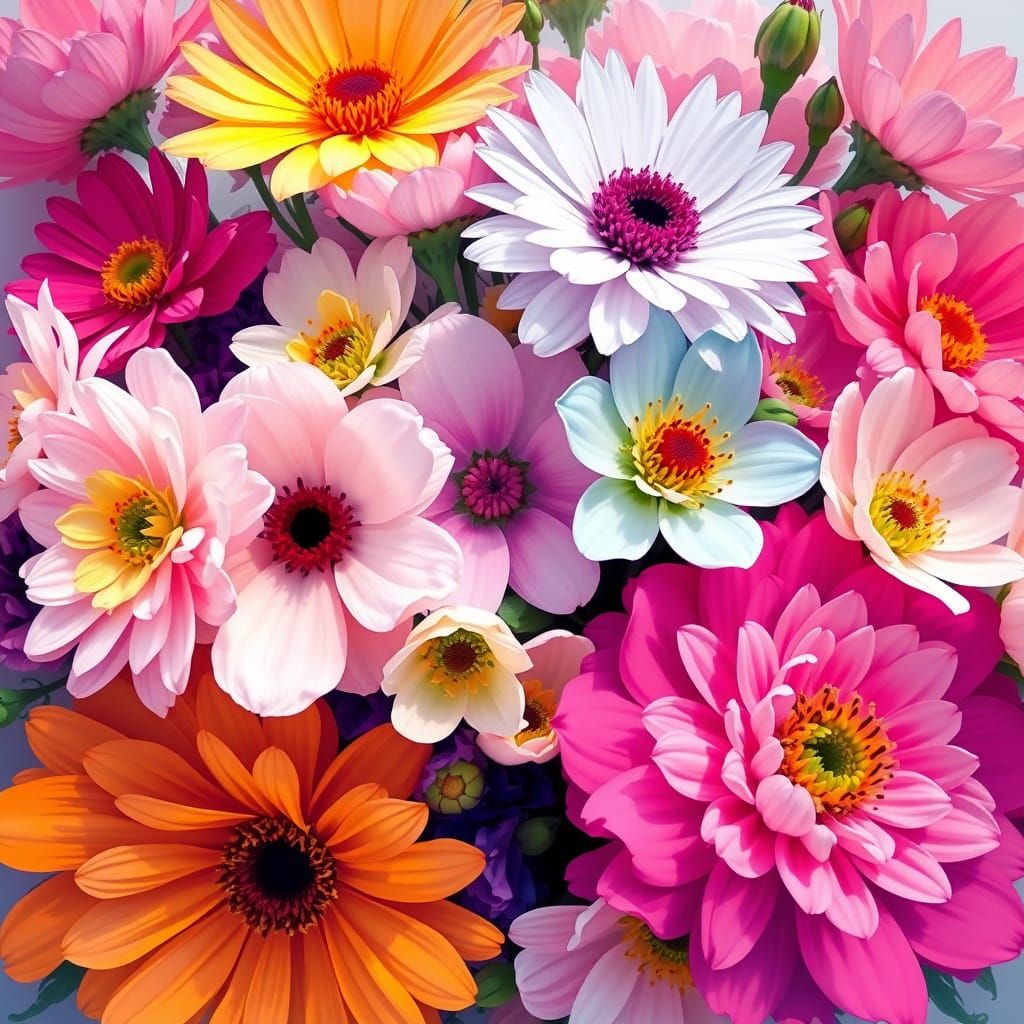 Impressionistic Floral Arrangement with Blooming Flowers