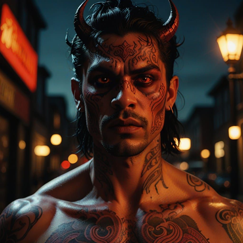 English Male Demon Portrait in Hyperrealistic Style