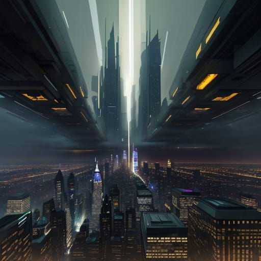 Futuristic Metropolis at Dusk in Photorealistic Style