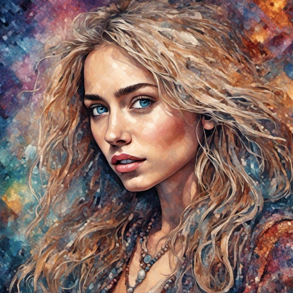 Hannah Montana Portrait in Holographic Astral Illustration