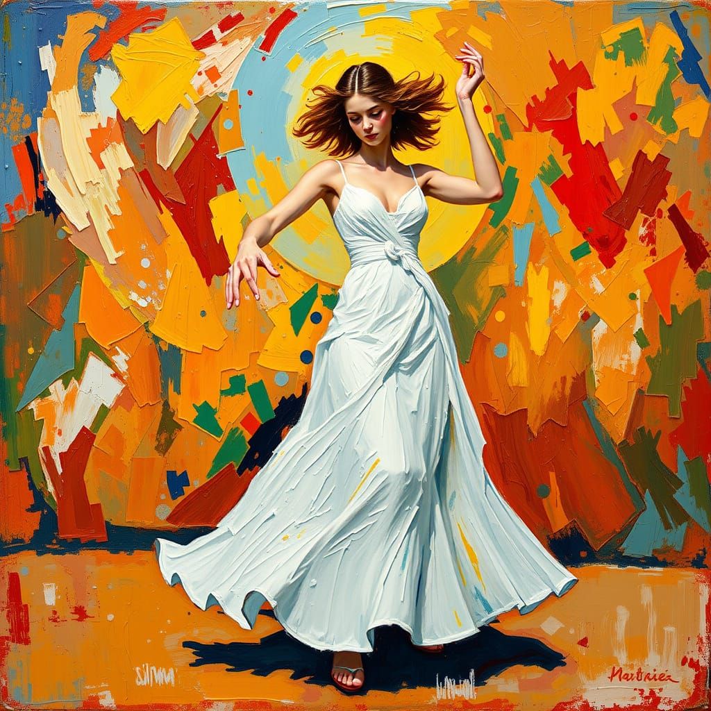 Woman Dancing in Expressionist Impasto Style
