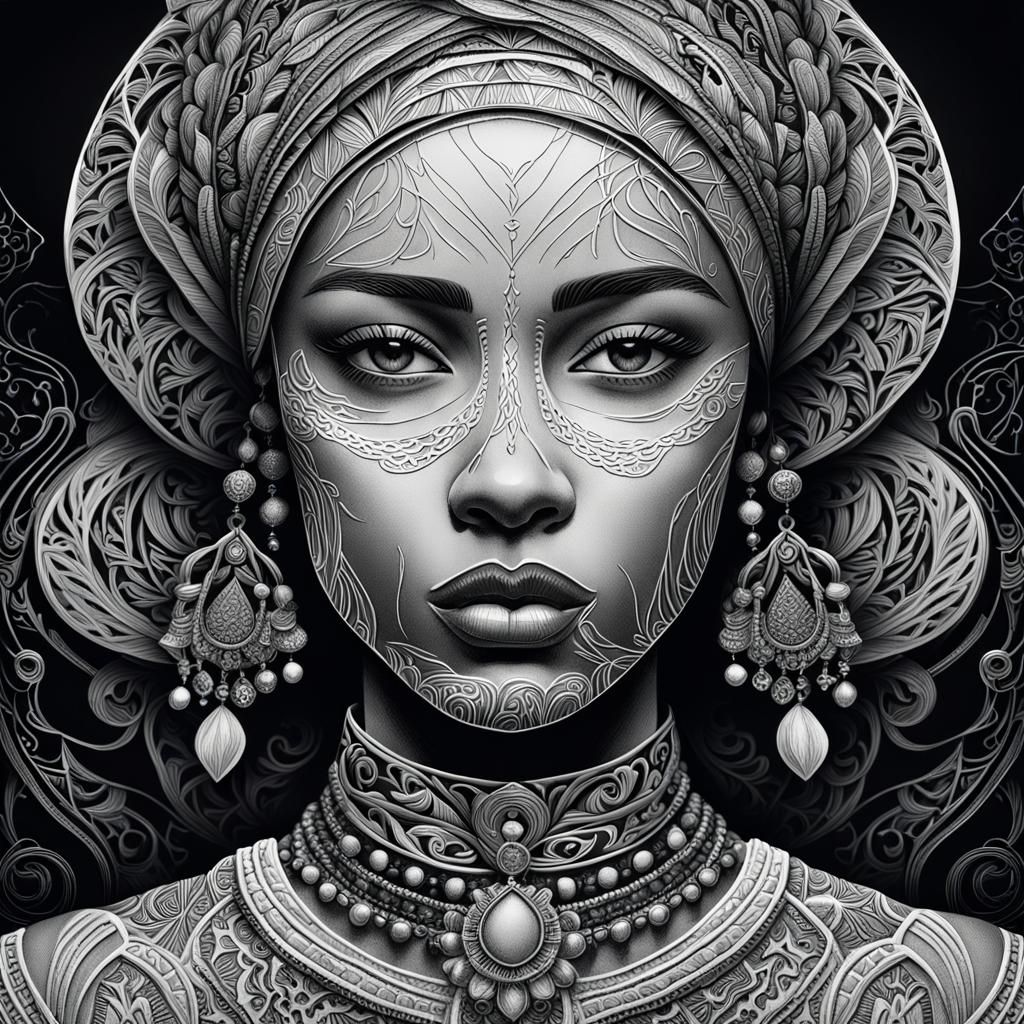 High-Contrast Portrait of Woman in Whipshading Style