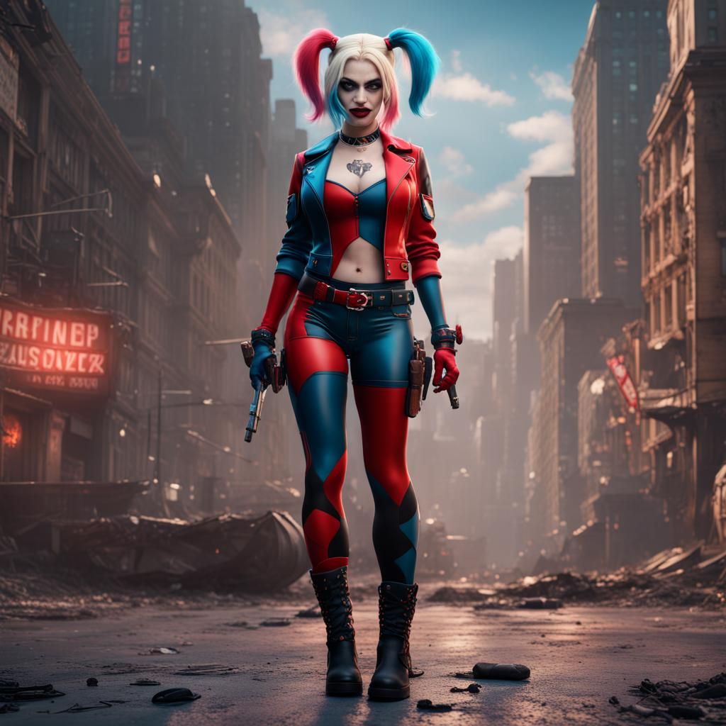 Detailed Matte Painting of Harley Quinn in Deep Color