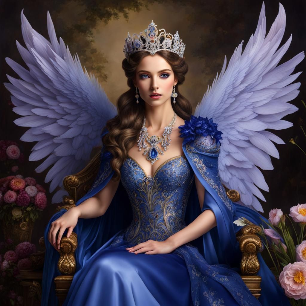 Hyperrealistic Iris Princess on Flower Throne