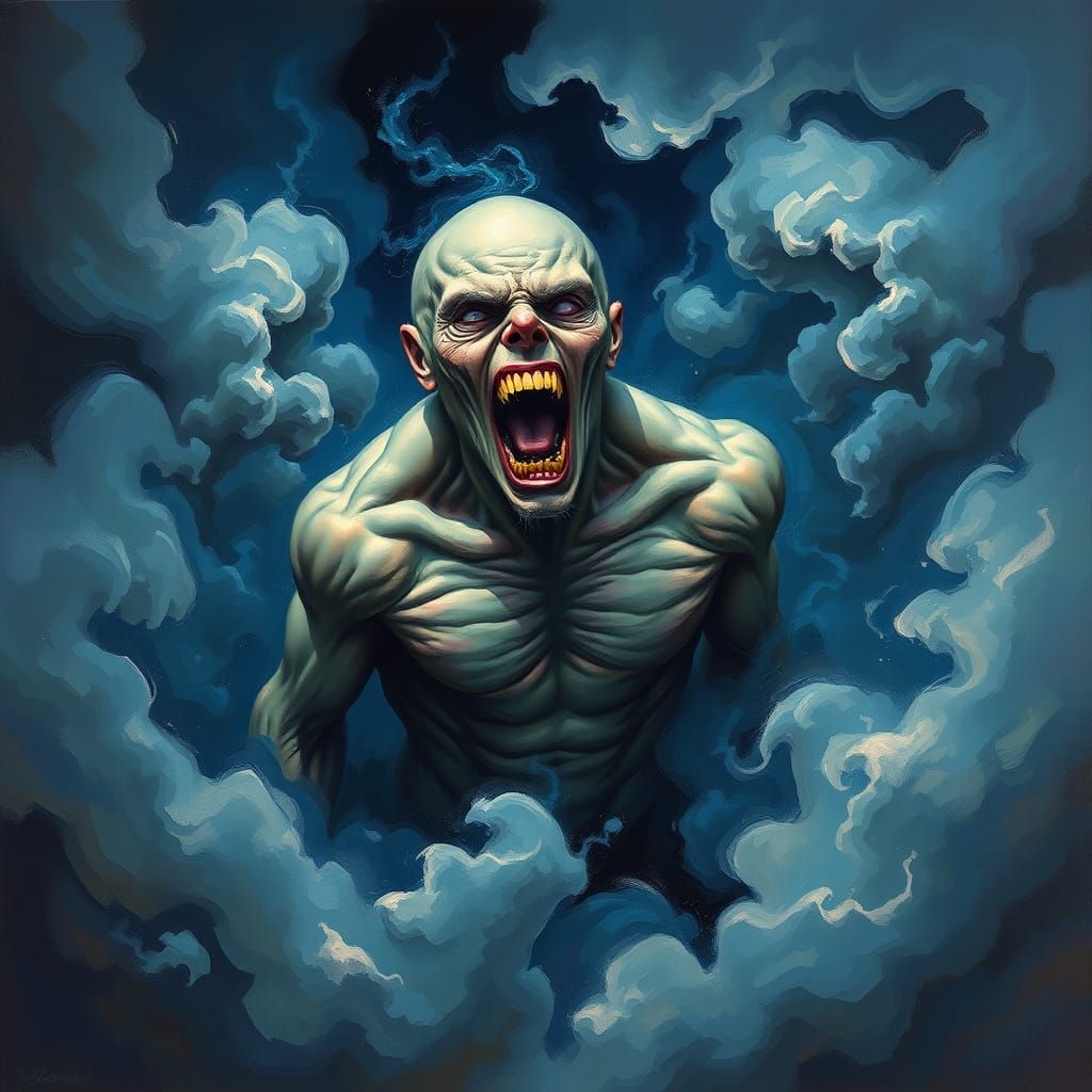 Figure in Swirling Clouds: A Dark Art Vision