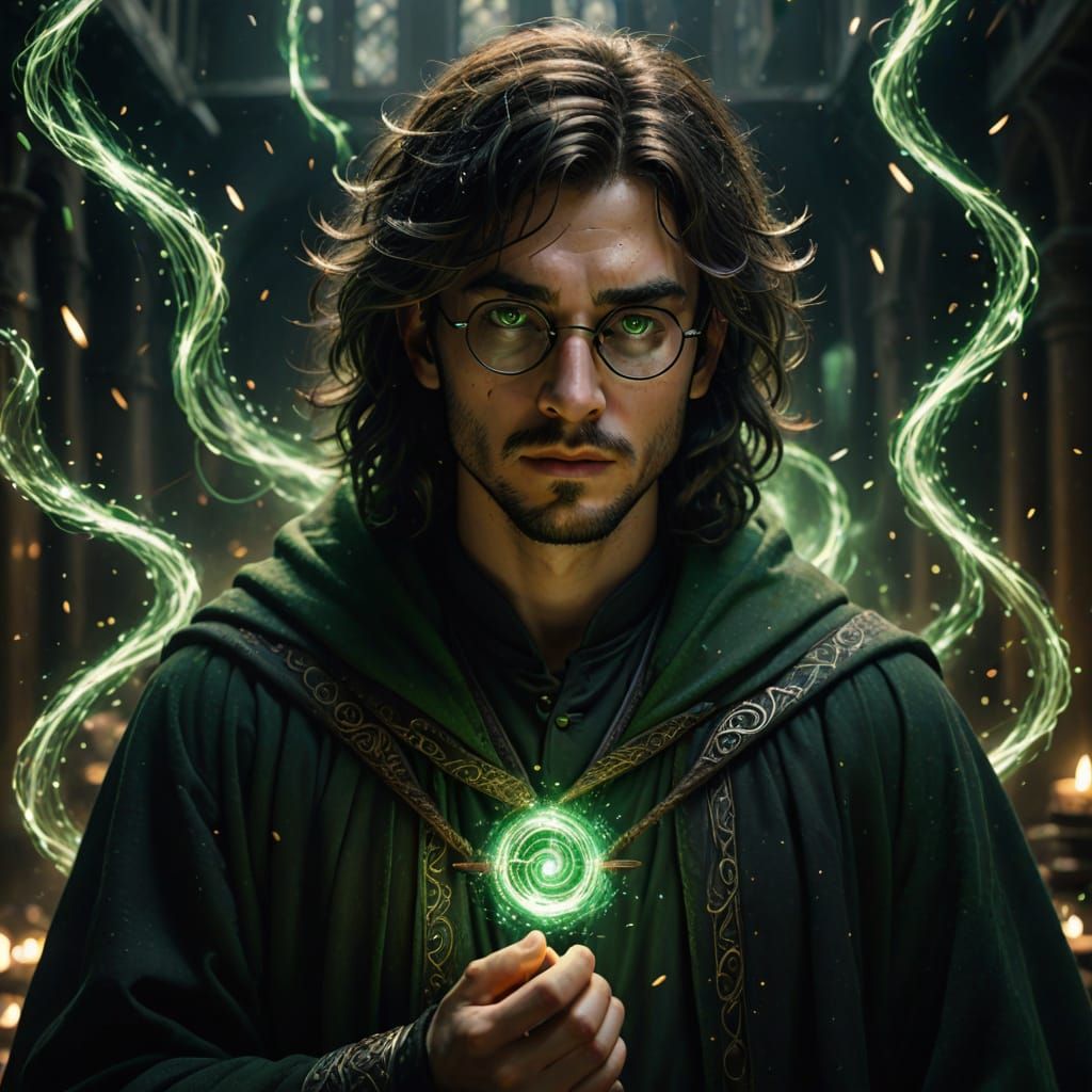 Cinematic Portrait of Young Wizard in Dark Magic