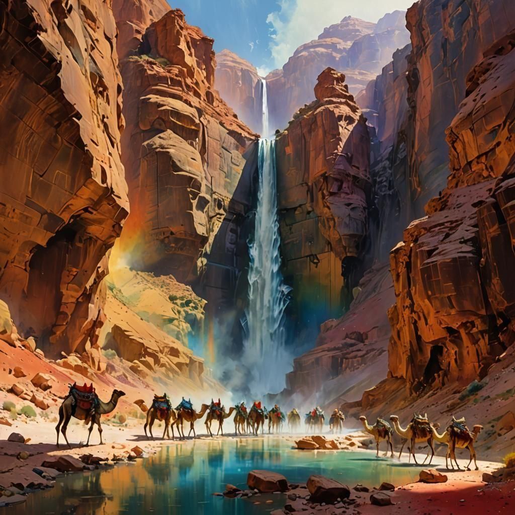 Desert Canyon Waterfall Oasis