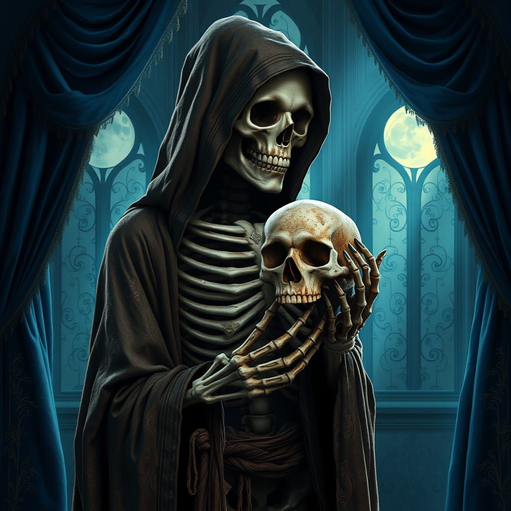 Majestic Skeleton with Skull in Ethereal Moonlight