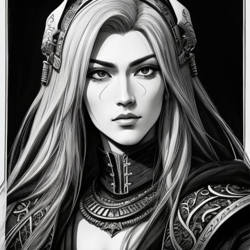 Medieval Man Portrait in Black and White Ink