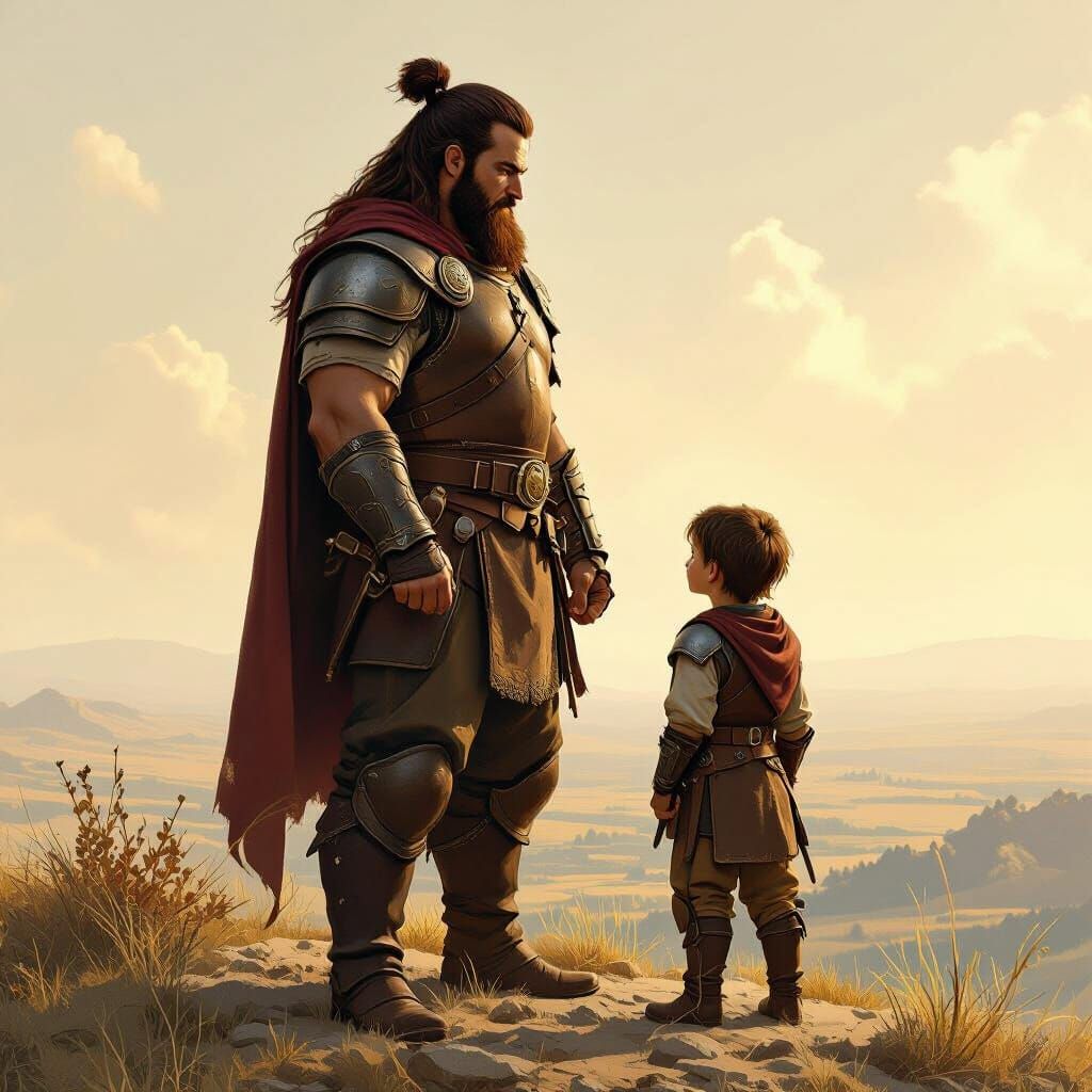 Father and Son in Magic the Gathering Card Style