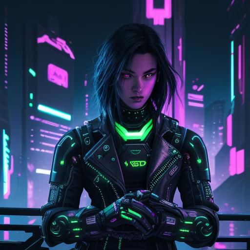 Neon Cyberware in Futuristic Cityscape