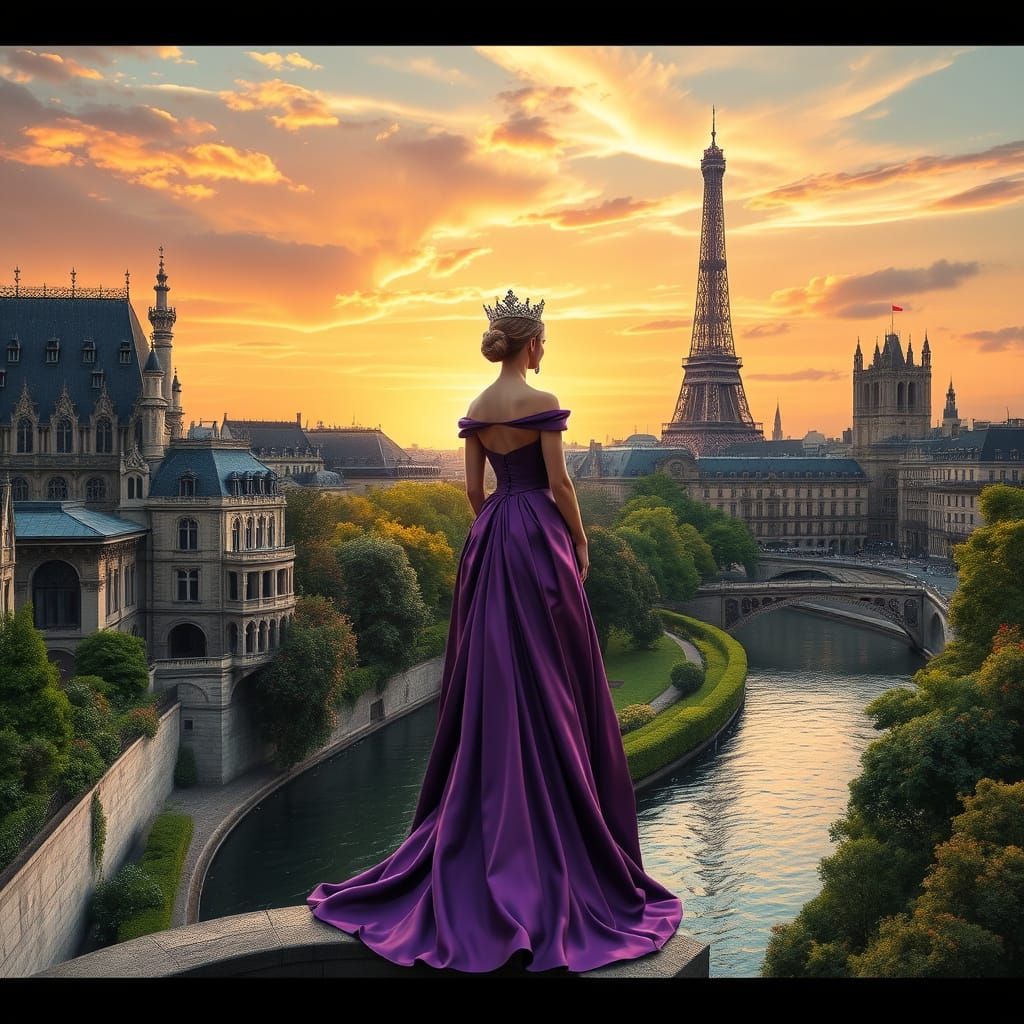 Mystical Princess Amidst Gothic Parisian Dreamscape