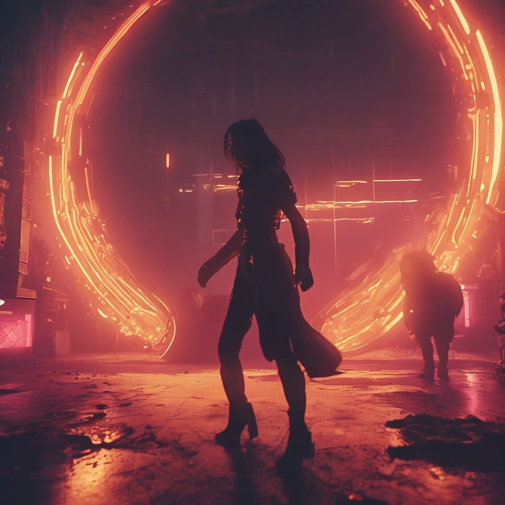 Eclipsed Wanderer Battles Boss in Cyber Ruins