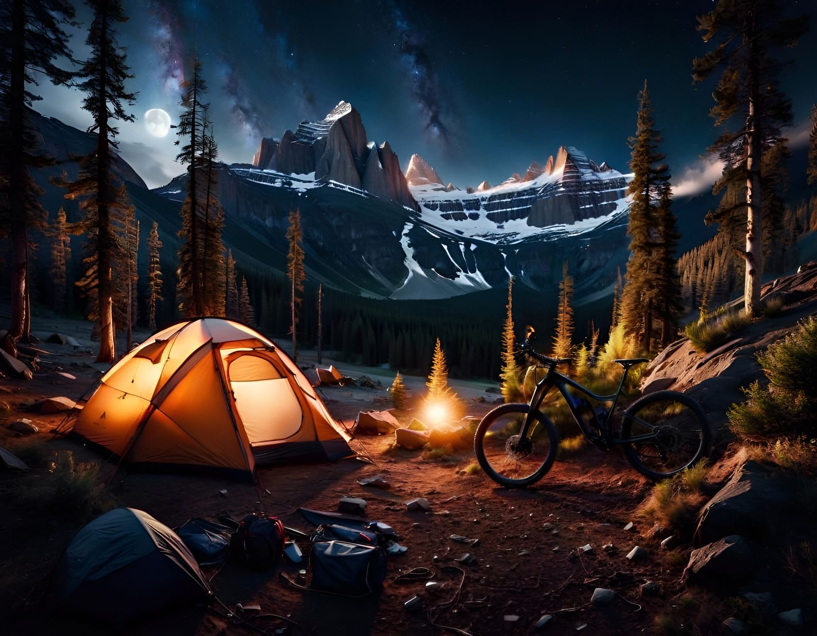 Rocky Mountain Campsite at Night: Photorealistic Matte Paint...