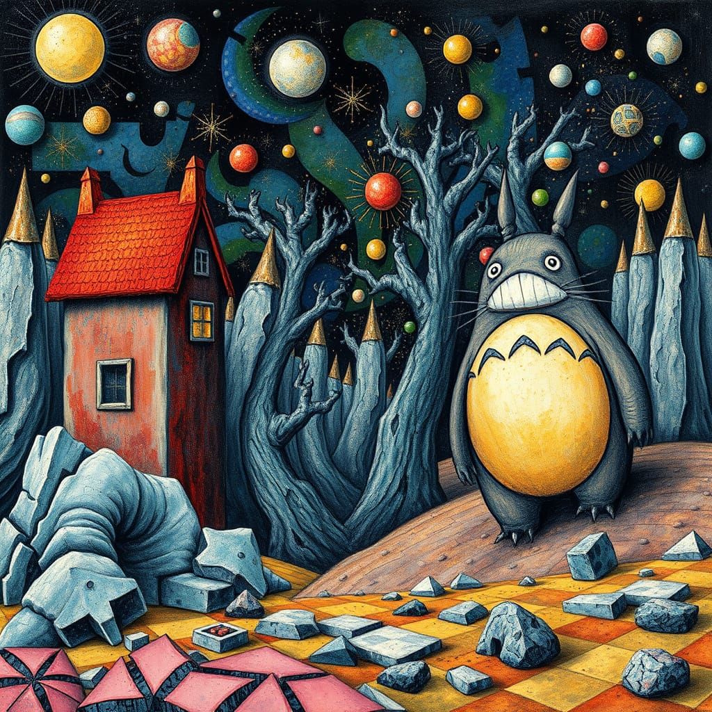 Quantum Totoro States: Surreal Impasto Ink Painting