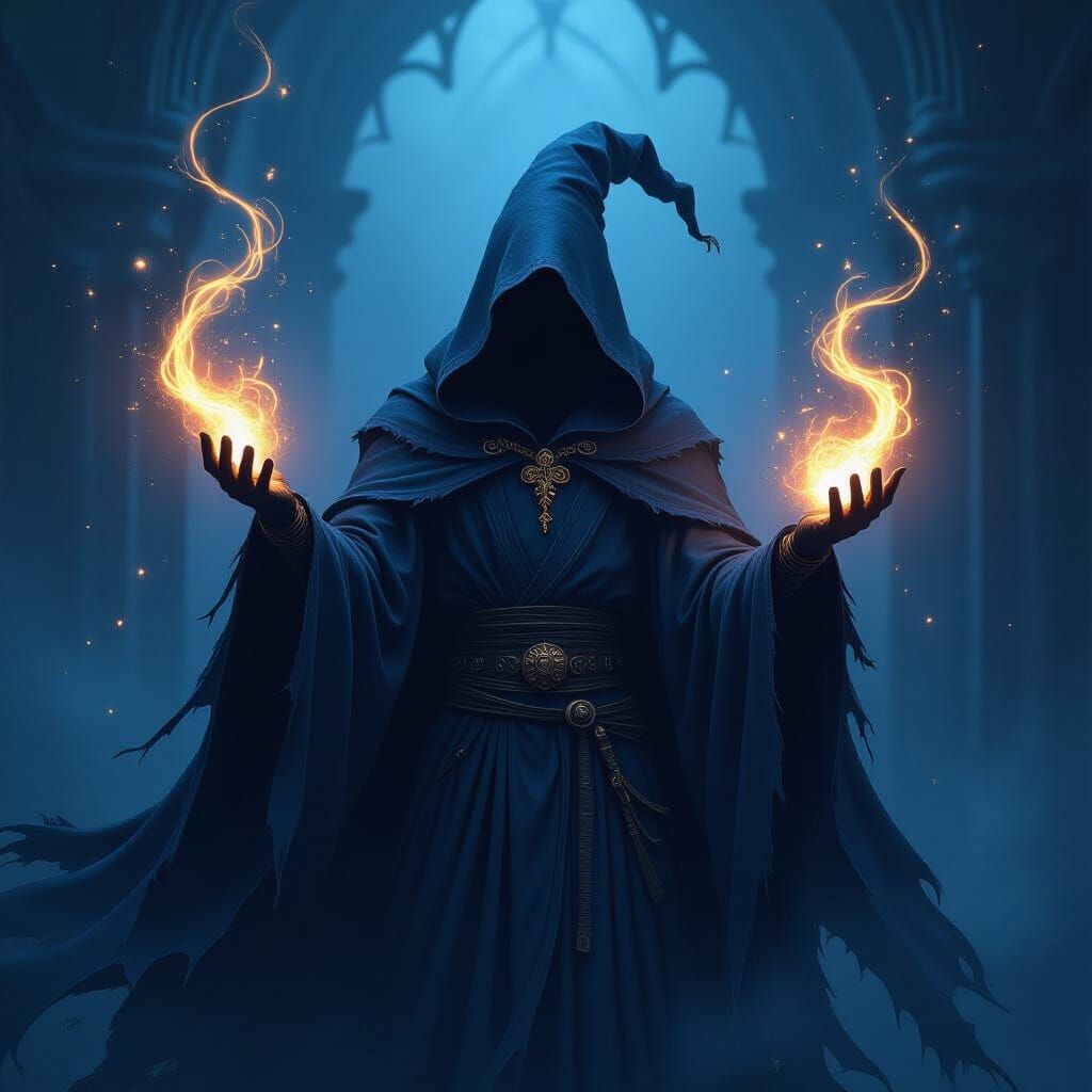 Animated Sorcerer's Robe Casting Spell in Dark Fantasy Style