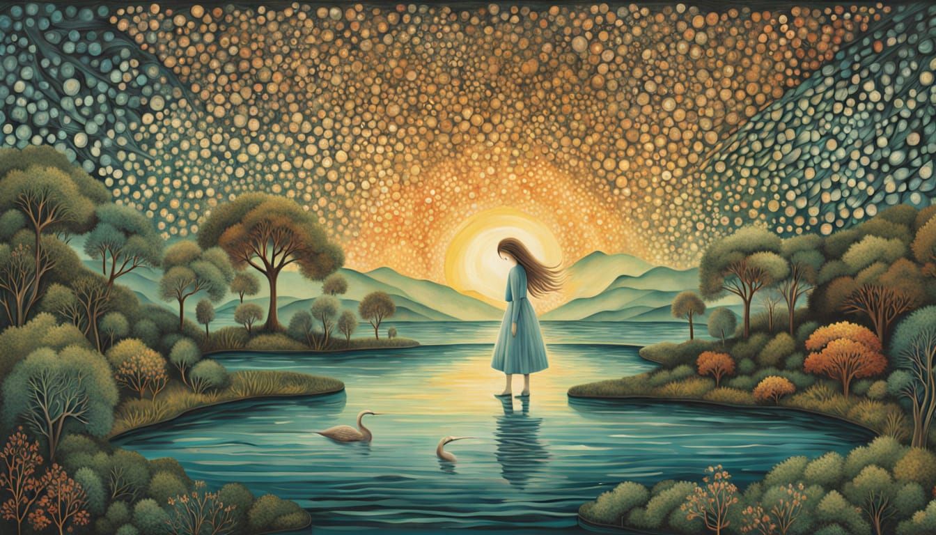 Surreal Bio Art Collage of Glowing Mythical Creatures in Dre...