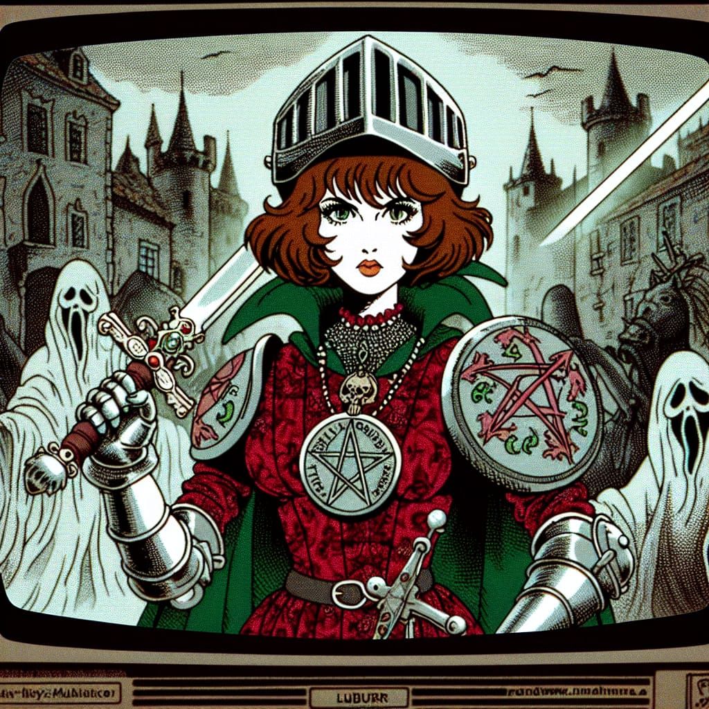Cartoon Queen Battles Haunted Town on CRT Screen