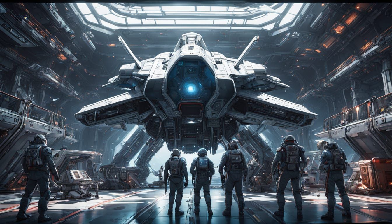 Muscular Officer and Exotic Alien Couple in US Spacecraft Co...