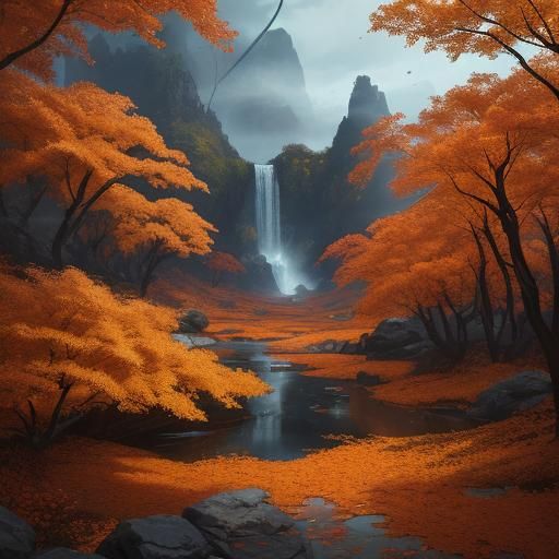 Vibrant Oil Painting of Autumn Leaves Vortex