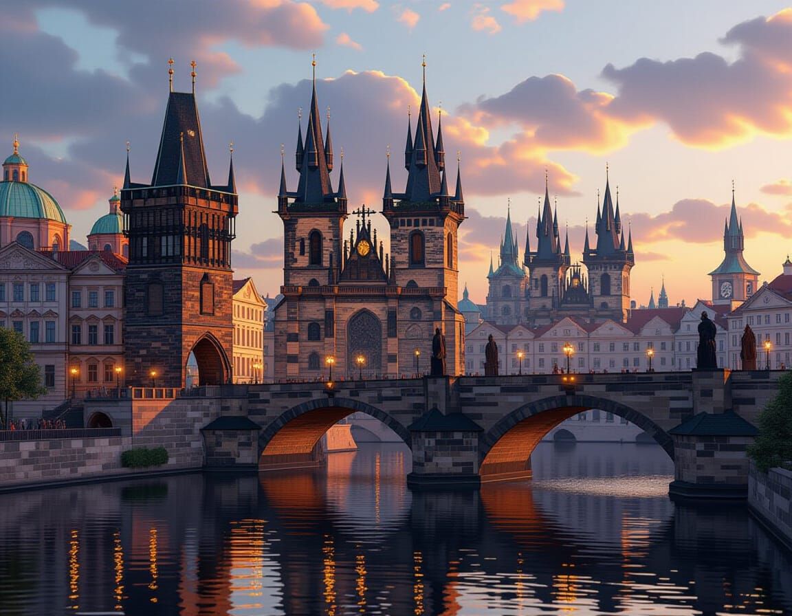 Prague's Charles Bridge in Art Nouveau Style