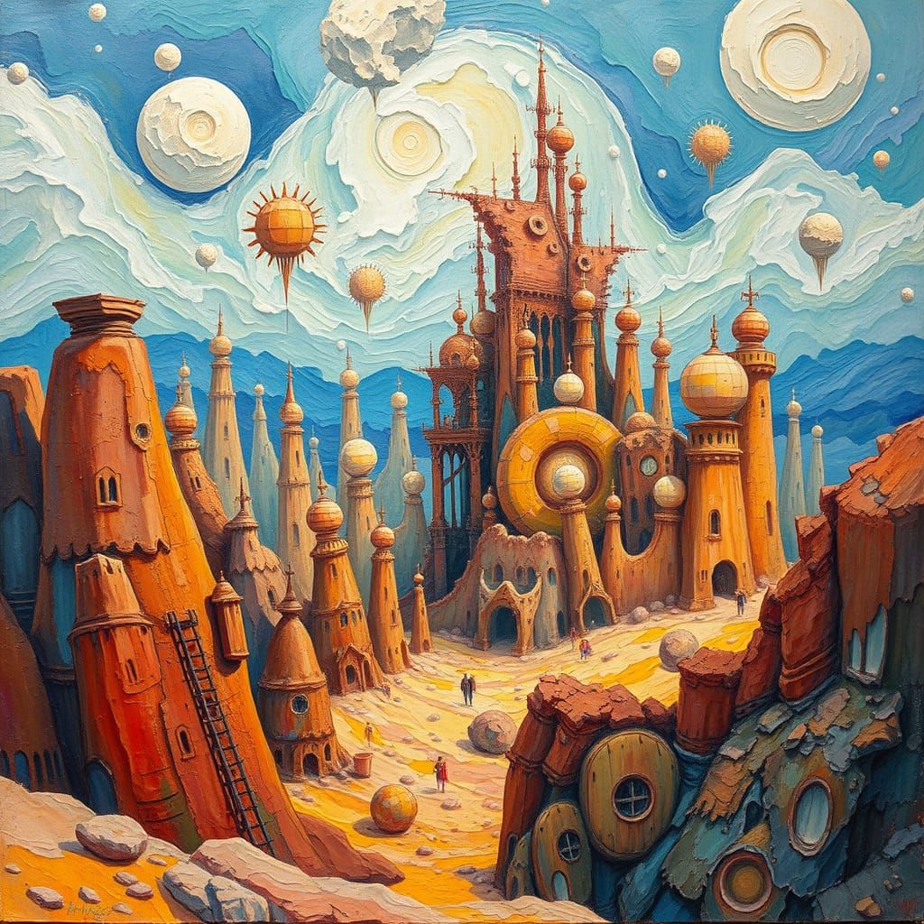 Surreal Dreamsicle Landscape in Impasto Gouache Style