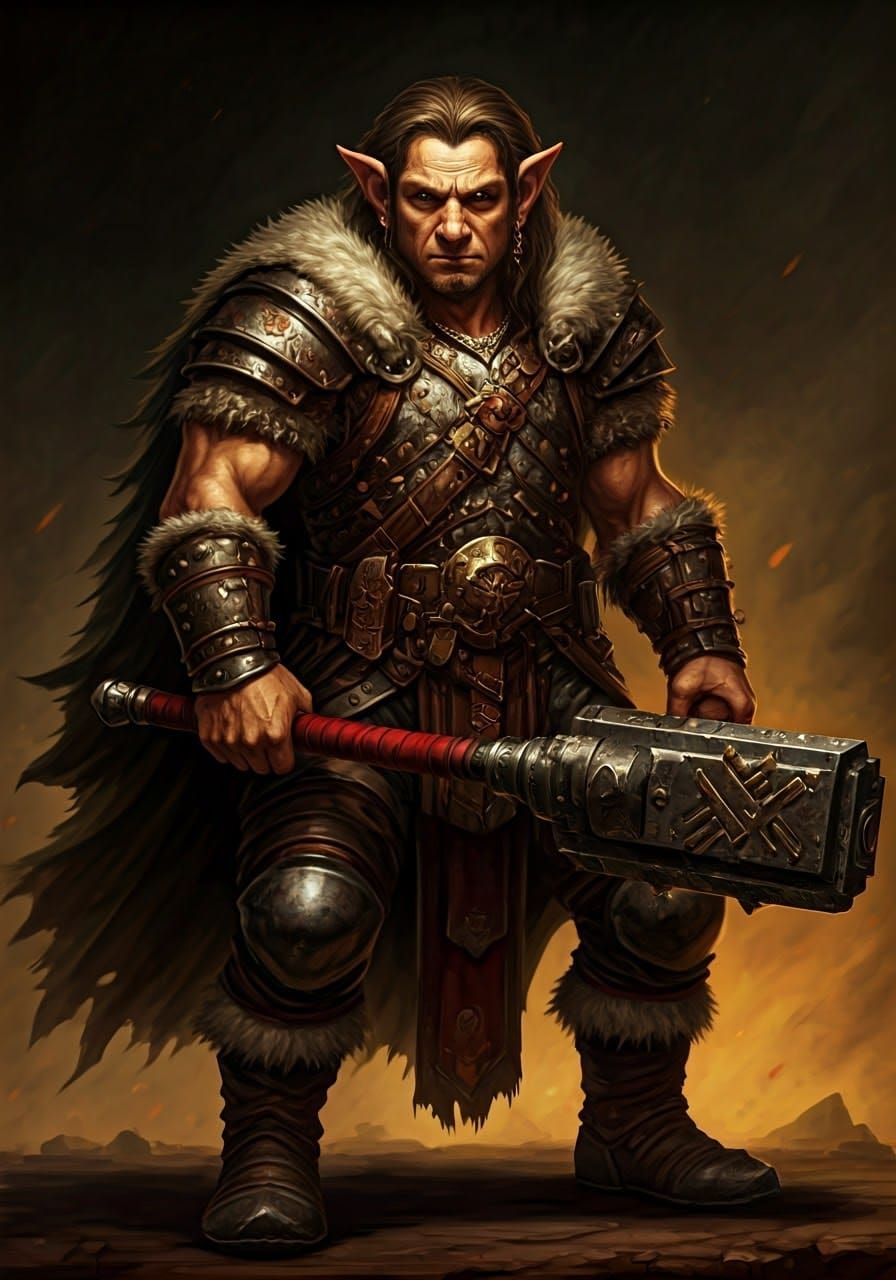 Frenzied Halfling Barbarian with Warhammer