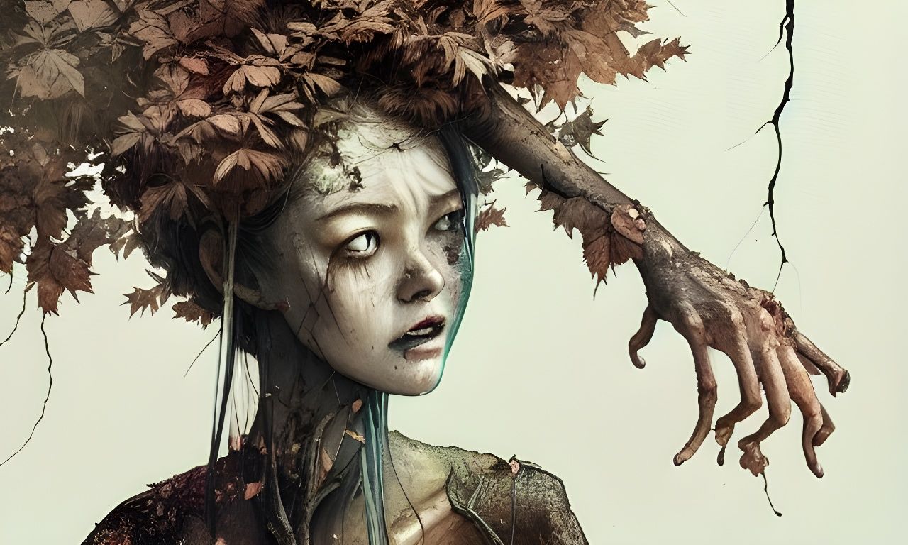 Girl Turning into Tree: Digital Watercolor Illustration