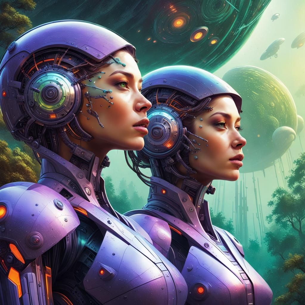 Cyborg Women on Alien Planet in Sci-Fi Style