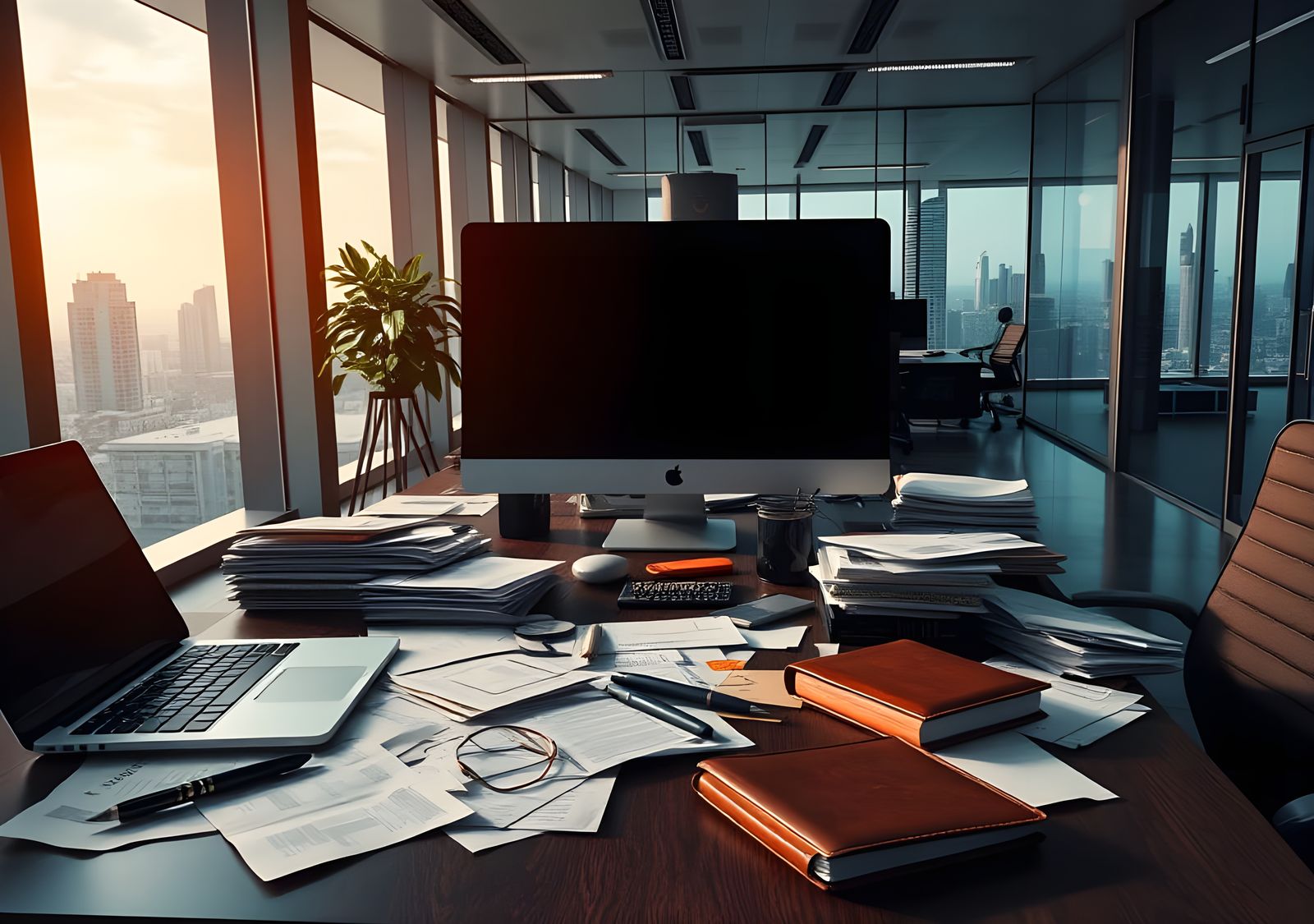 Clean Office Table with Digital Devices, Matte Painting