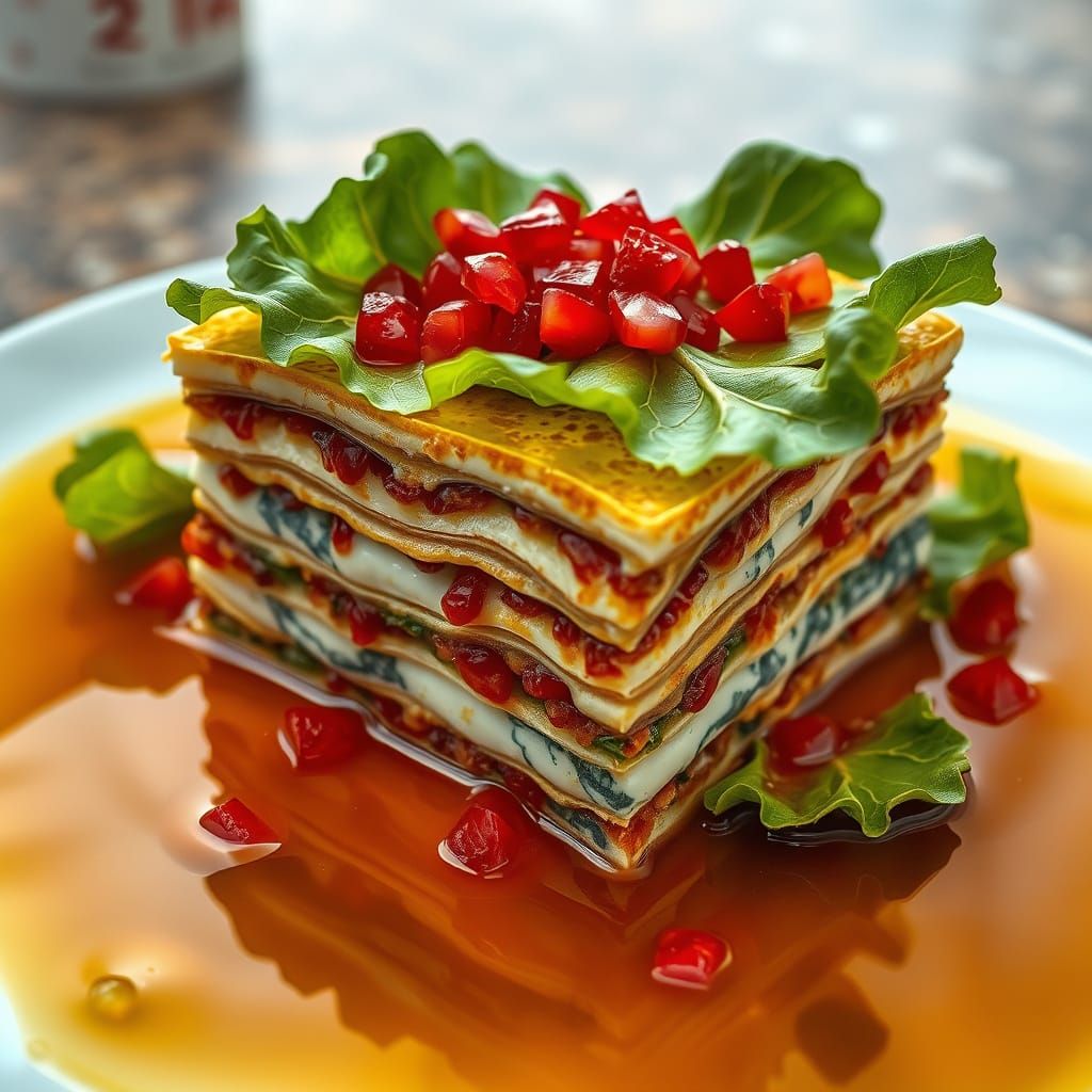 Dystopian Lasagna with Pomegranate, Matte Painting