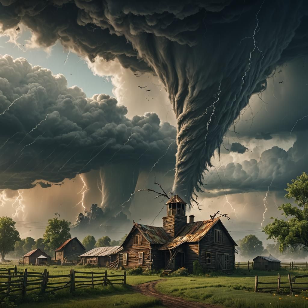 Tornado Approaching Farm in Detailed Matte Painting