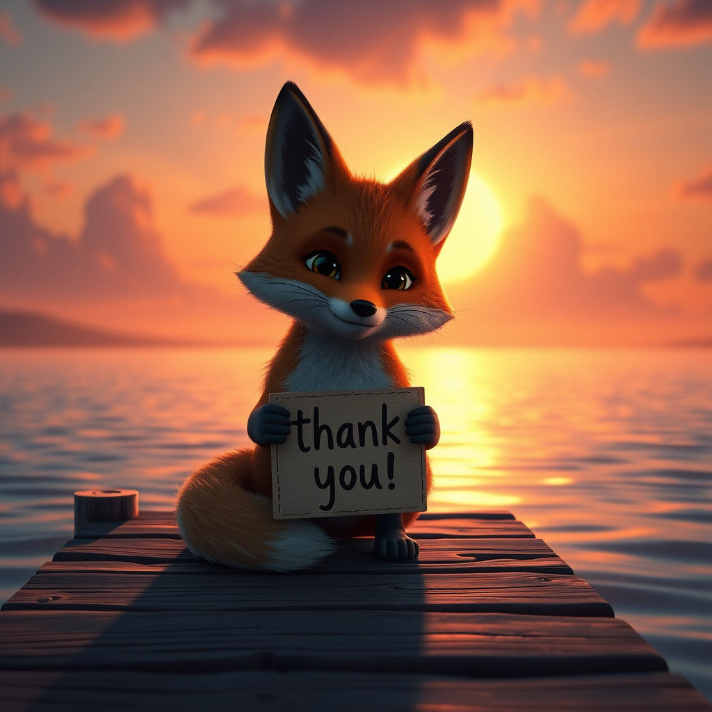 Fox on Dock at Sunset Says Thank You