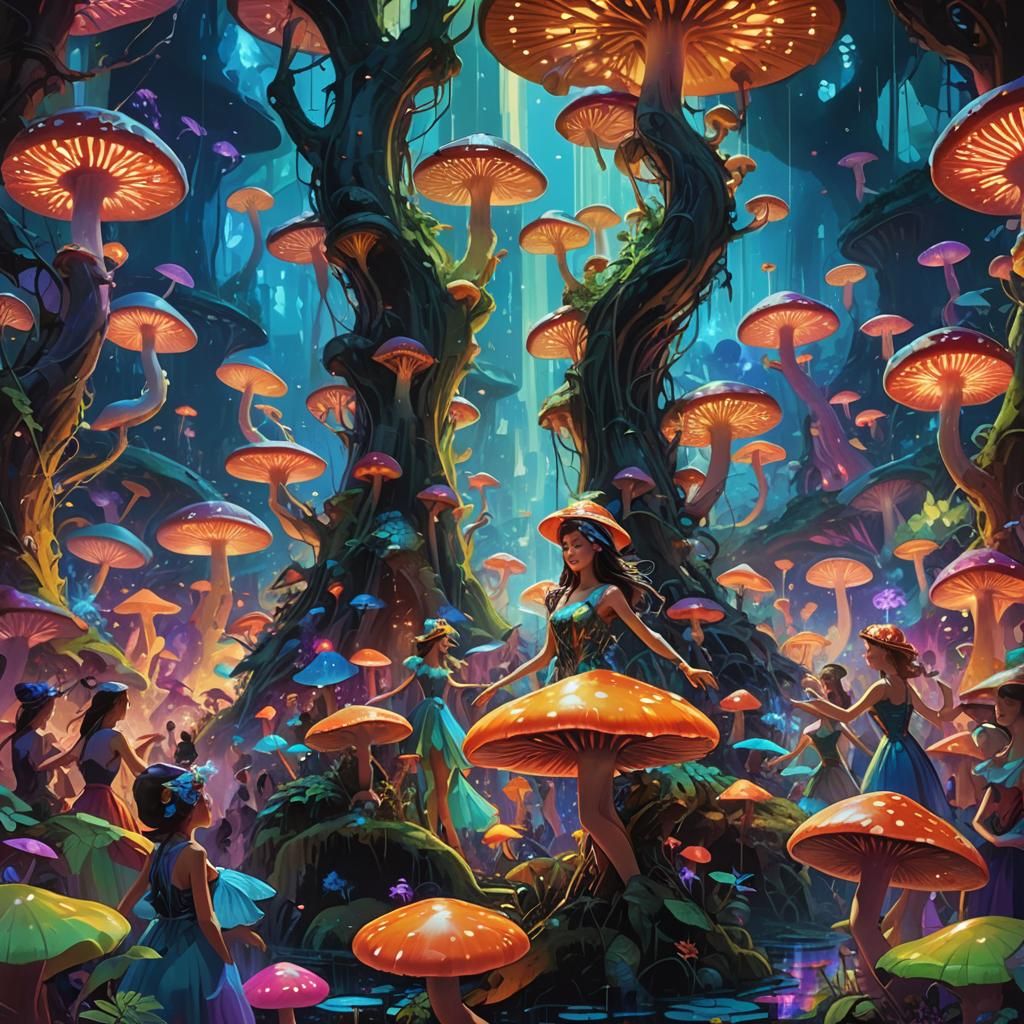 Radiant Dancers in a Glowing Forest